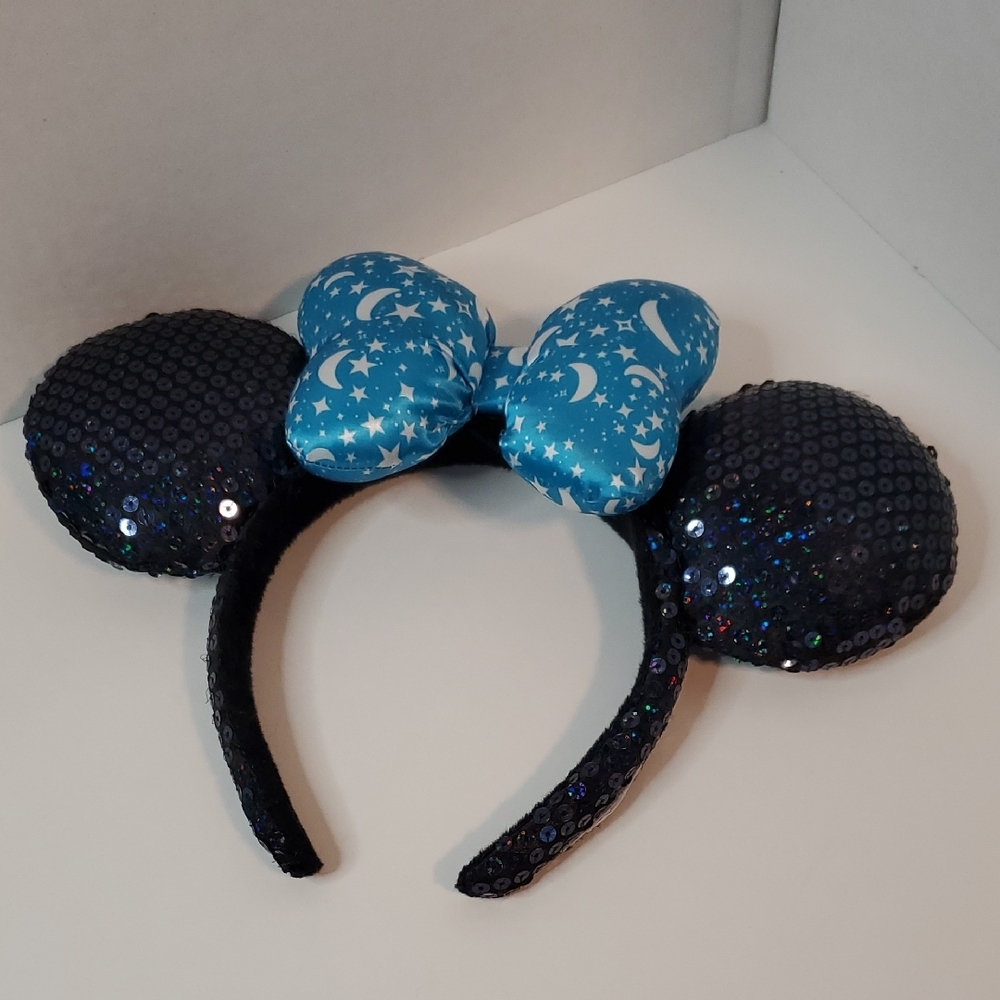 Disney Adult Sequin Mouse Ears Headband with Blue Star Bow